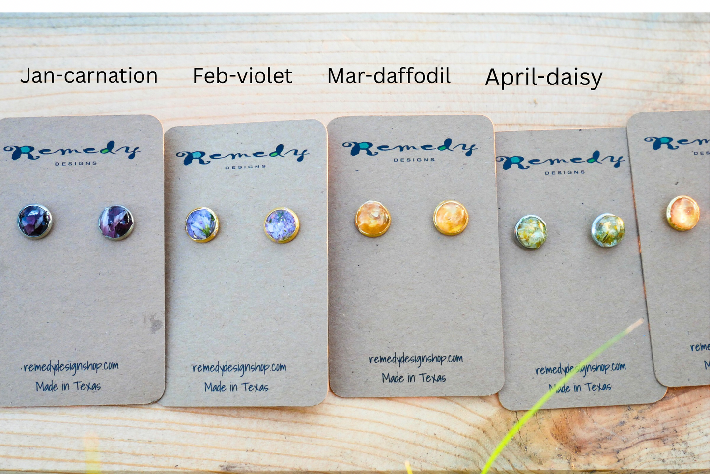 Real Birth Flower Stud Earrings – Tiny 6mm Gold or Silver Hypoallergenic Posts | Genuine Birth Month Flower Jewelry