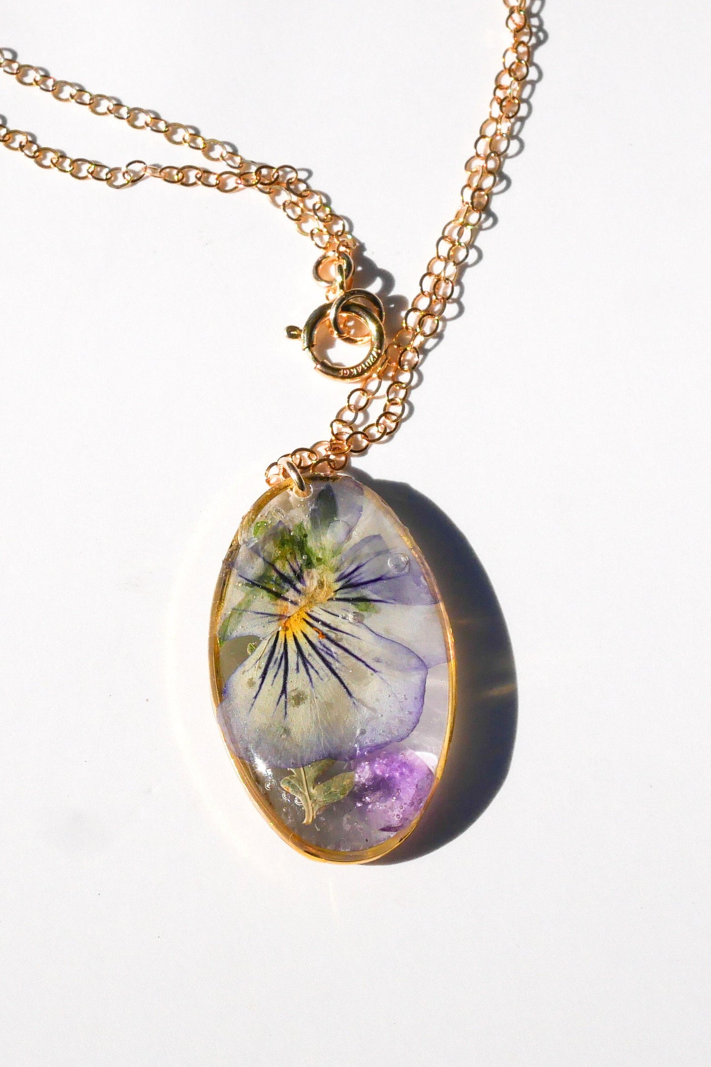 February birth month necklace, pressed birth flower jewelry, birthstone jewelry, pressed violet and amethyst necklace