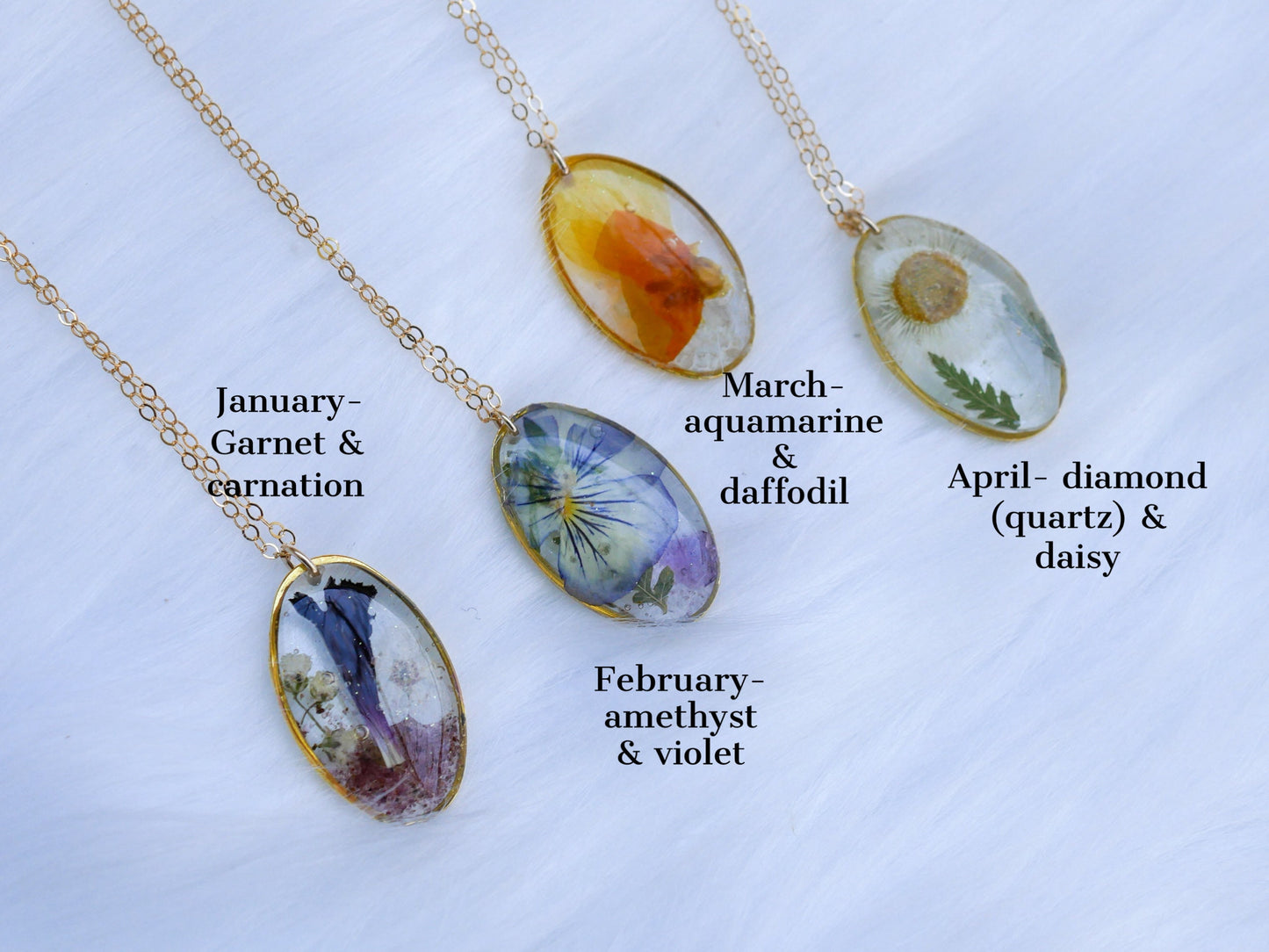 Birth flower bouquet necklace pressed flower jewelry, birthstone jewelry,