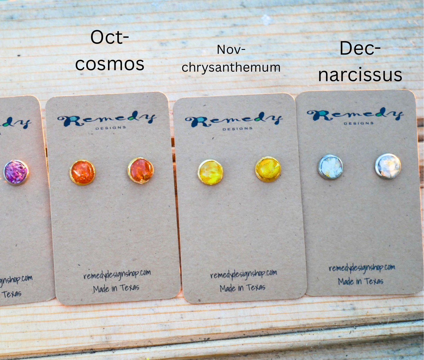 Real Birth Flower Stud Earrings – Tiny 6mm Gold or Silver Hypoallergenic Posts | Genuine Birth Month Flower Jewelry