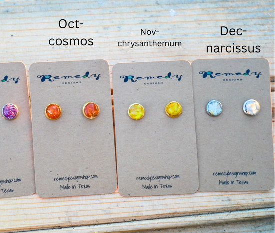 Real Birth Flower Stud Earrings – Tiny 6mm Gold or Silver Hypoallergenic Posts | Genuine Birth Month Flower Jewelry
