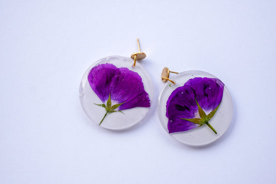 Pressed winecup Texas wildflower earrings