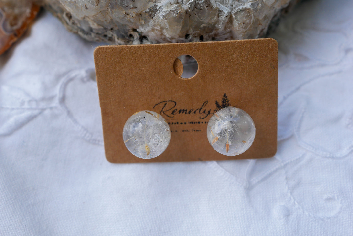 Dandelion Seed Stud Earrings – Real Dandelion Botanical Earrings – Nature-Inspired Resin Studs