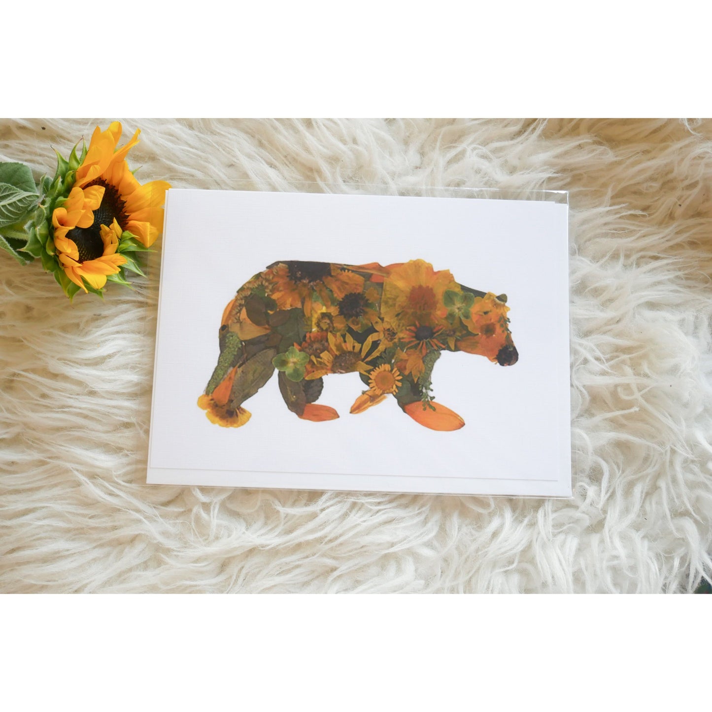 Bear Pressed flower  blank greeting card