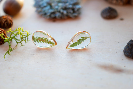 Pressed fern teardrop studs