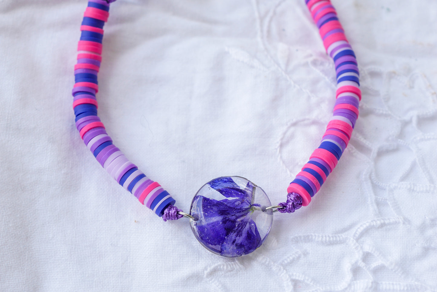 Purple Larkspur Beaded Adjustable Bracelet – Real Pressed Flower Bracelet – July Birth Flower Jewelry