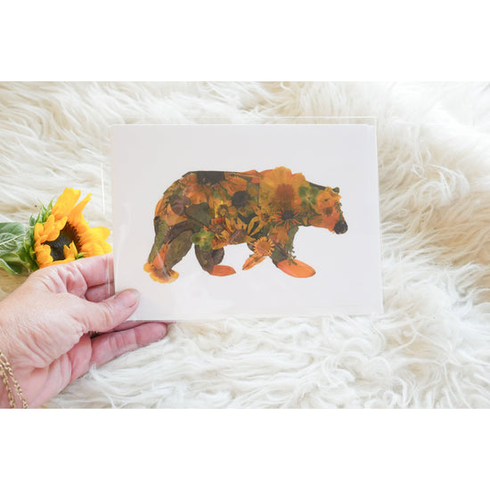 Bear Pressed flower  blank greeting card