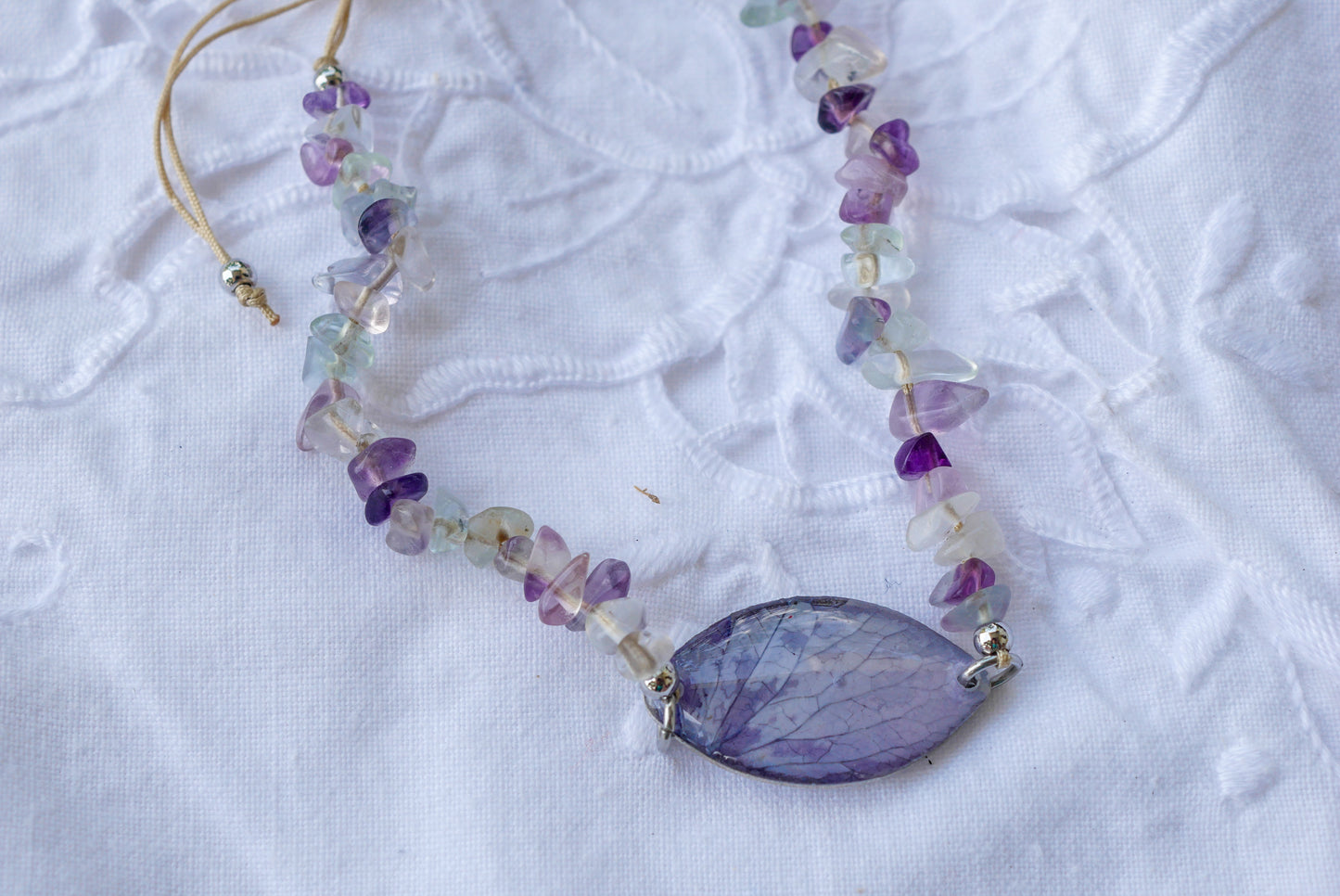 Purple Rose Petal & Fluorite Adjustable Bolo Bracelet – Real Pressed Rose Petal Botanical Jewelry