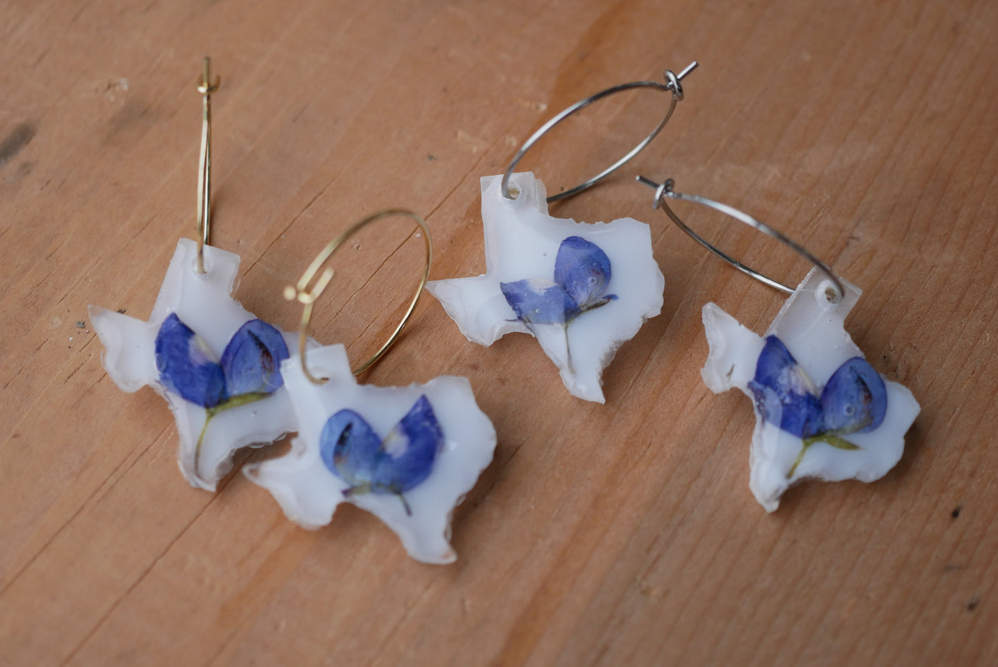 Texas bluebonnet hoop earring