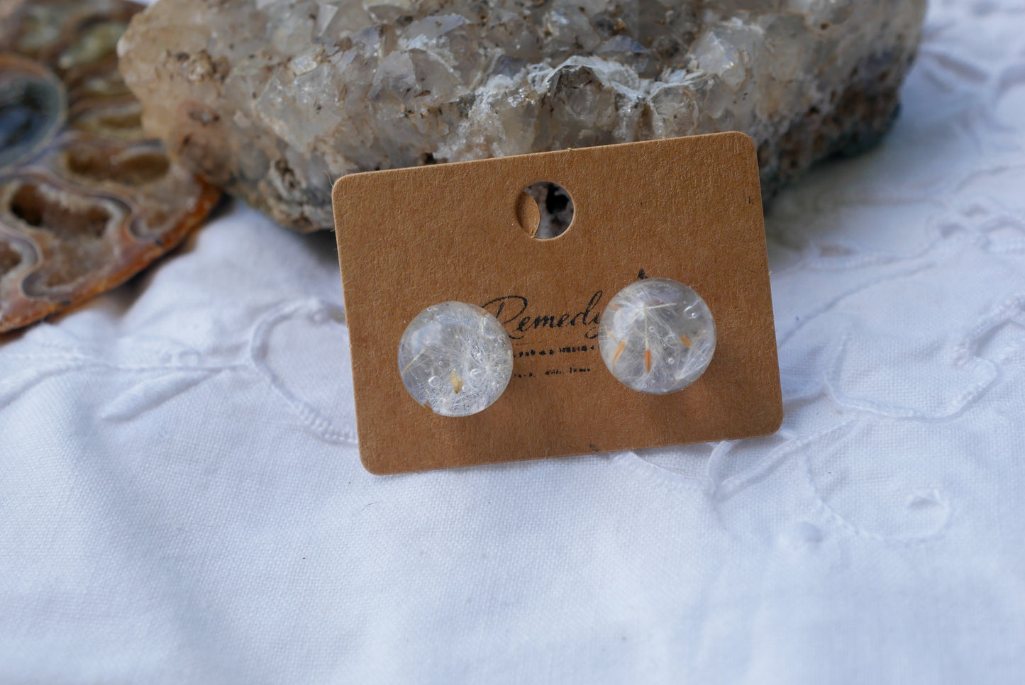 Dandelion Seed Stud Earrings – Real Dandelion Botanical Earrings – Nature-Inspired Resin Studs