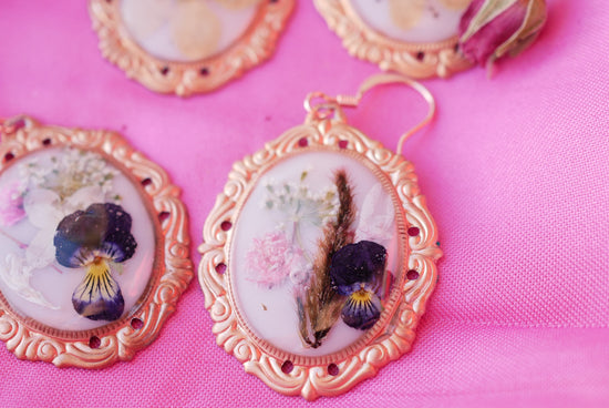 Antique Ornate Pressed Flower Bouquet Earring