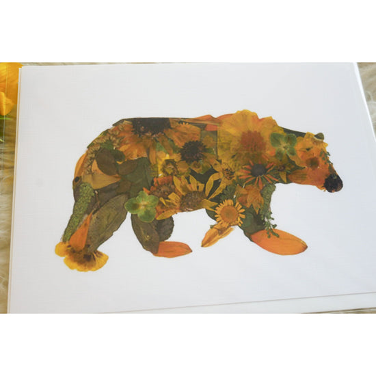 Bear Pressed flower  blank greeting card