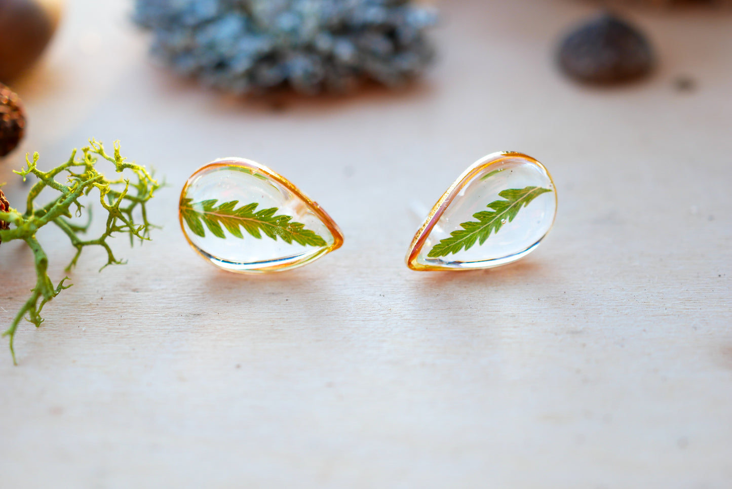 Pressed fern teardrop studs