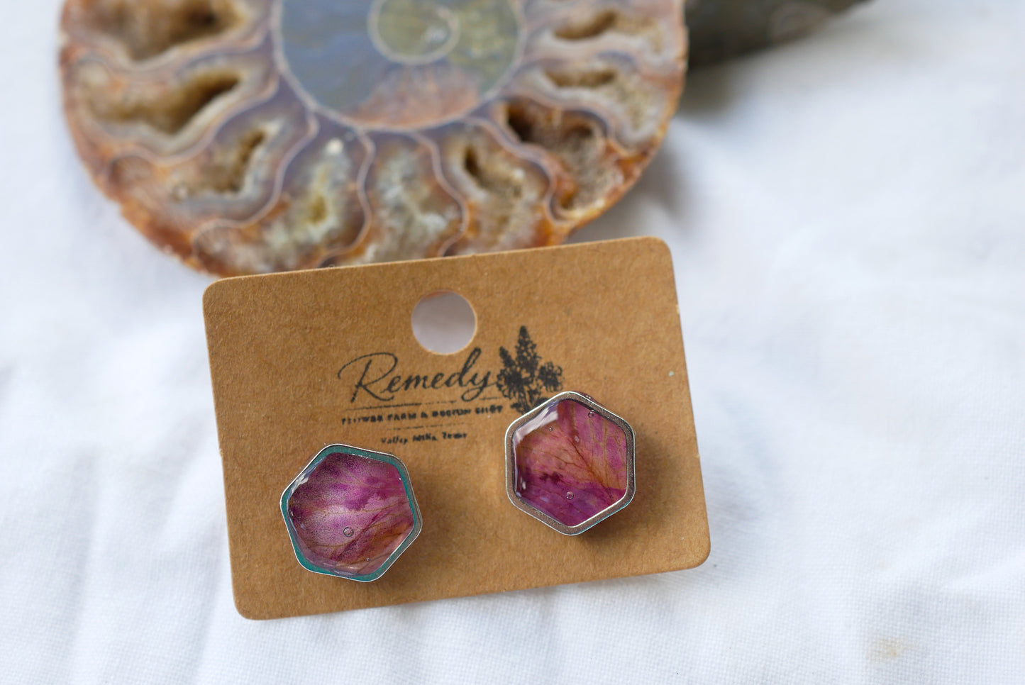 Rose petal hexagon studs