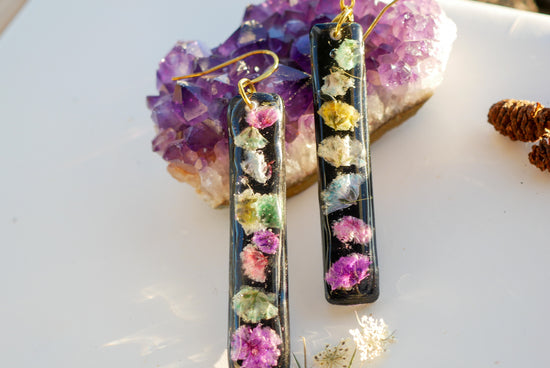 Long Rainbow Baby’s Breath Dangle Earrings – Bold, Lightweight, and Hypoallergenic