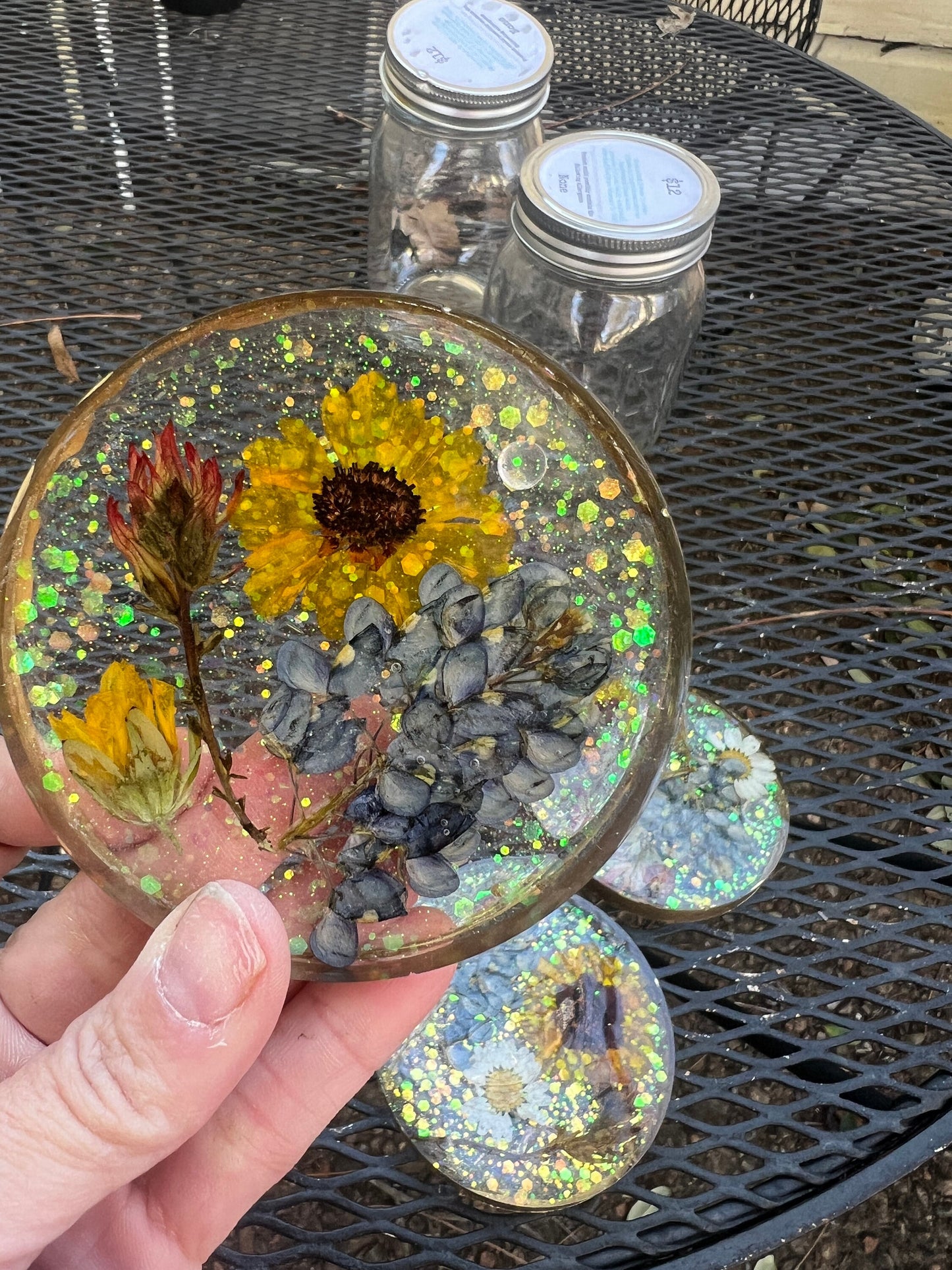 Texas wildflower coasters, pressed Texas bluebonnets, real Texas flower coaster set