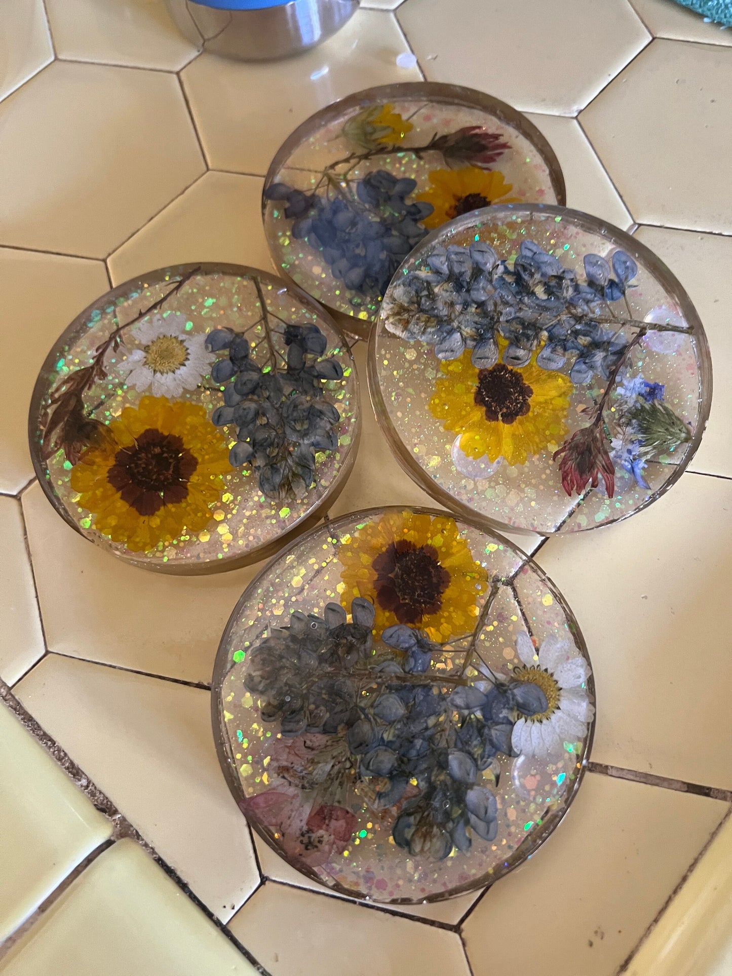 Texas wildflower coasters, pressed Texas bluebonnets, real Texas flower coaster set