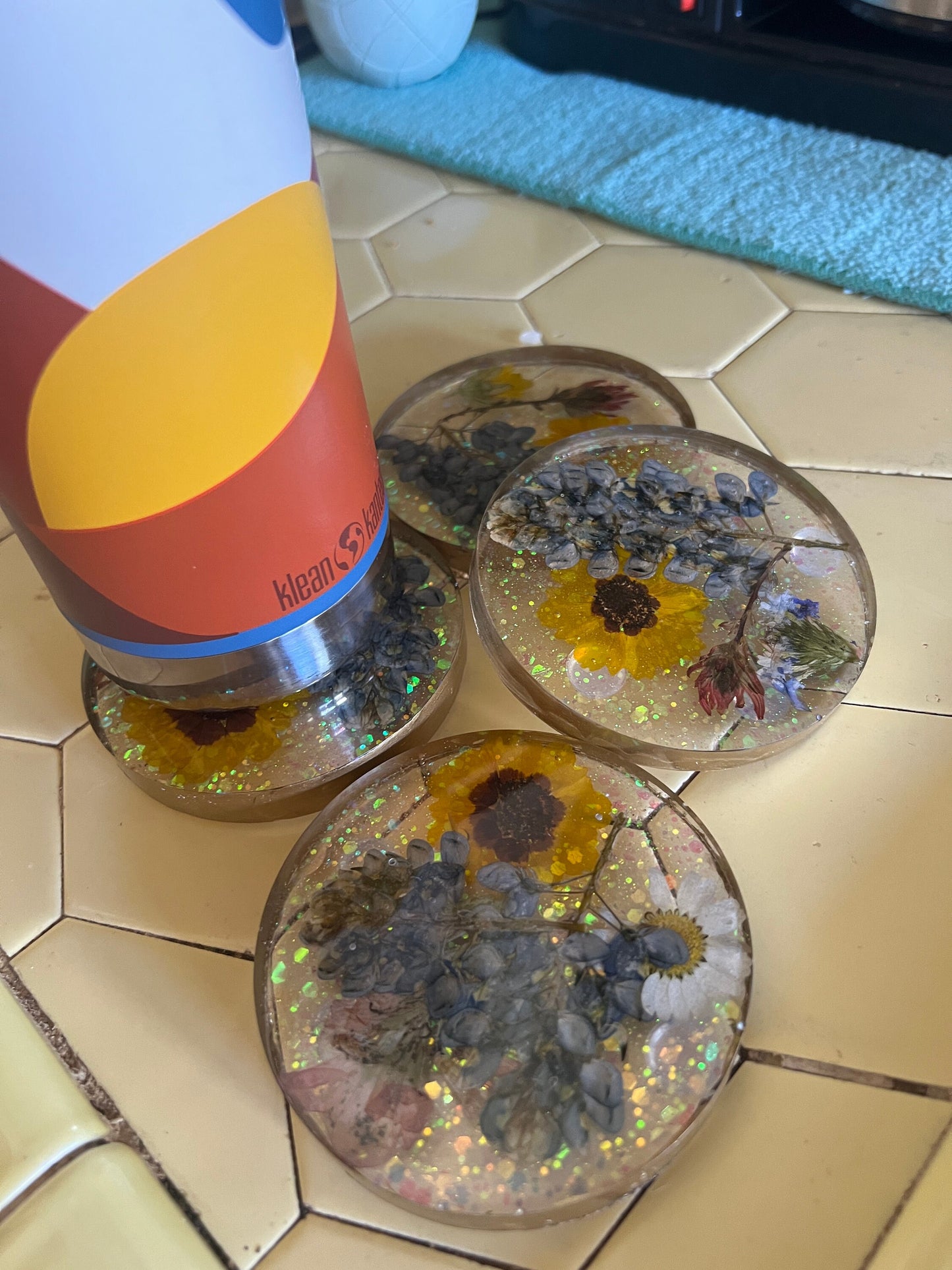 Texas wildflower coasters, pressed Texas bluebonnets, real Texas flower coaster set