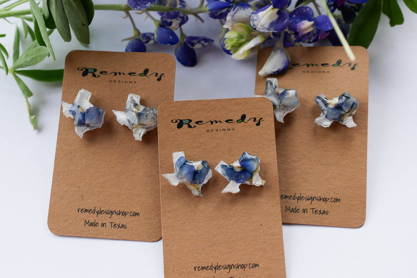 Texas bluebonnet stud earrings, pressed bluebonnet studs, Texas shaped studs, real bluebonnet earrings, Texas jewelry gift