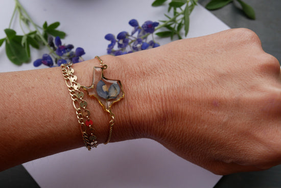 Pressed flower Texas Bluebonnet bracelet, adjustable Texas bracelet