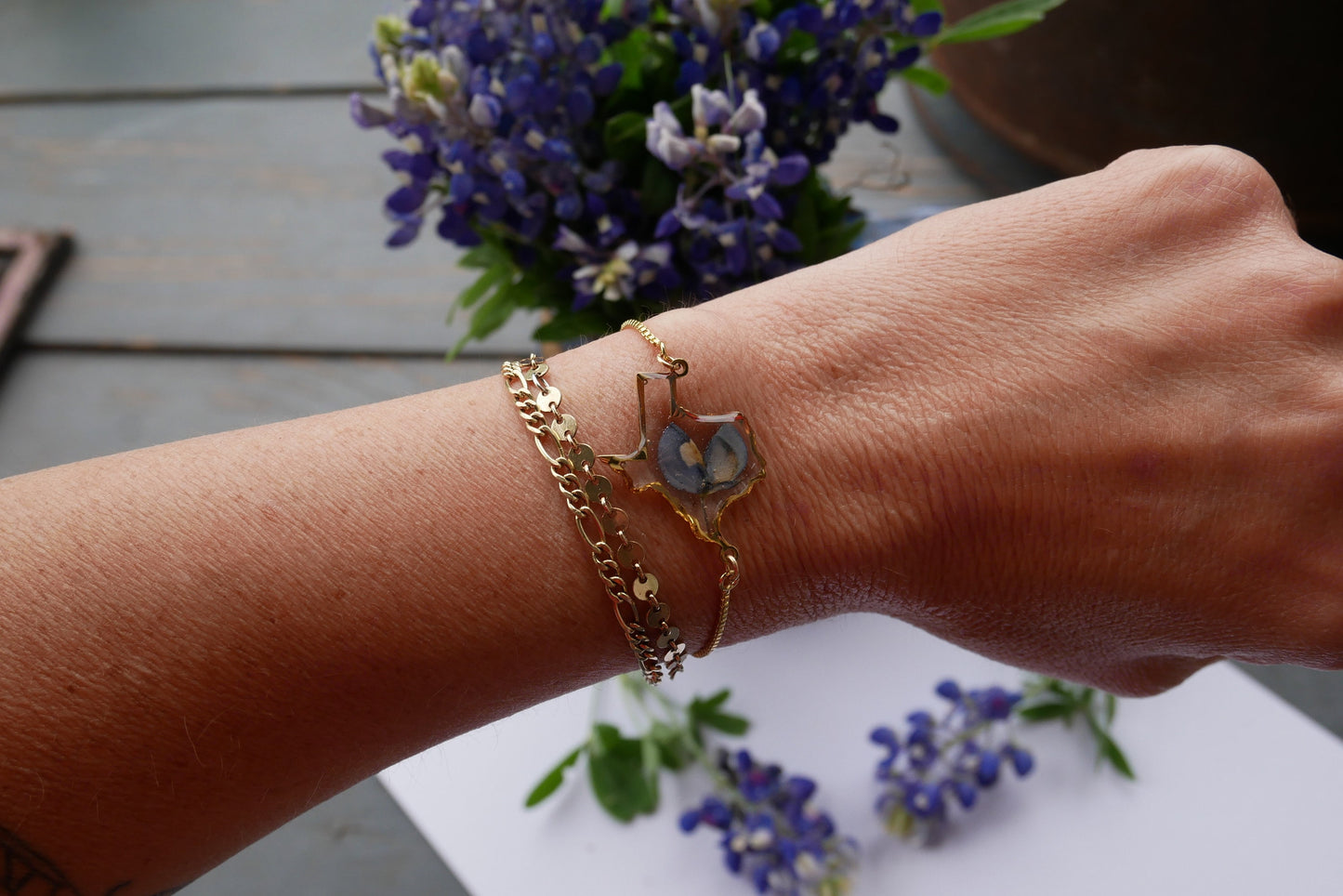 Pressed flower Texas Bluebonnet bracelet, adjustable Texas bracelet