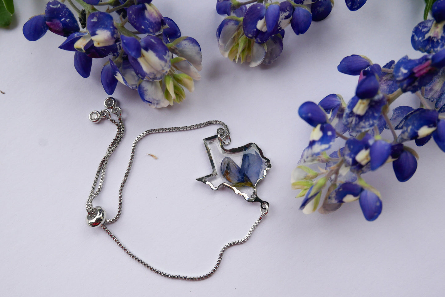 Pressed flower Texas Bluebonnet bracelet, adjustable Texas bracelet