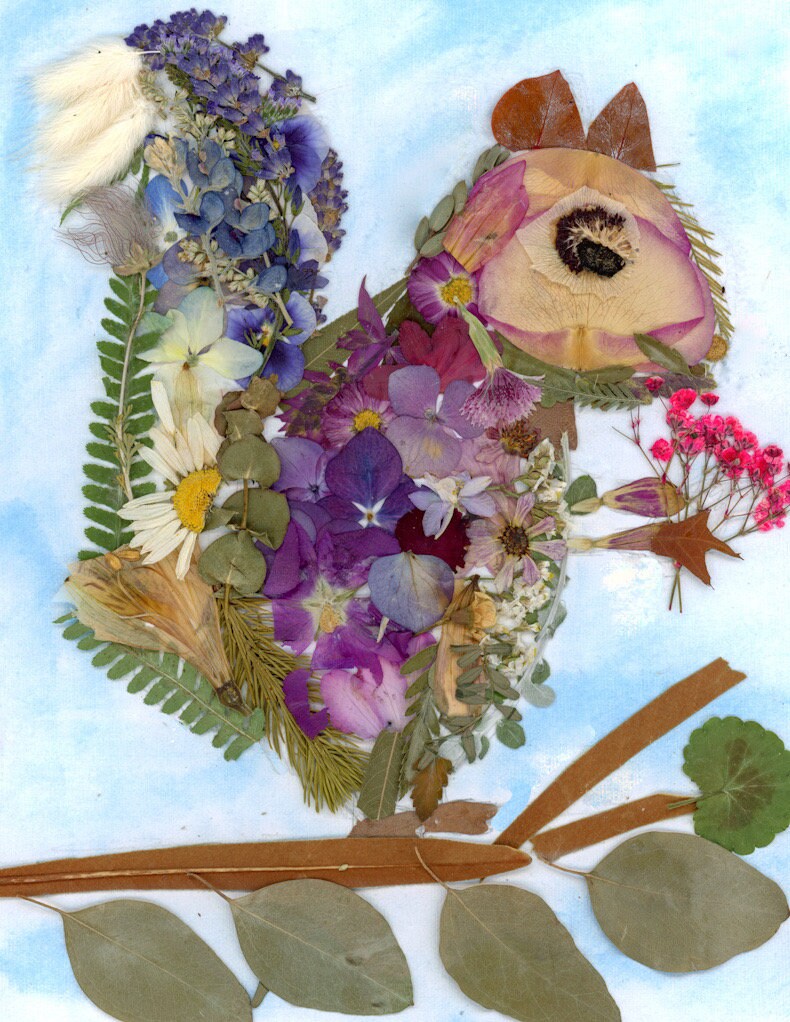 Whimsical squirrel art, Pressed flower squirrel art, real flower art print, Cute squirrel art