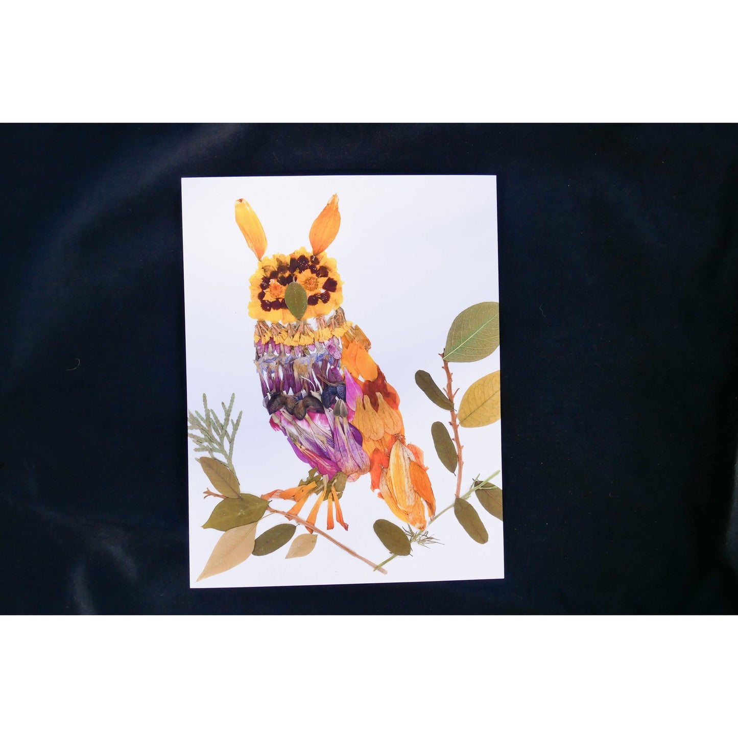 Floral owl print, Pressed flower owl