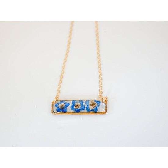 Forget me not horizontal bar necklace