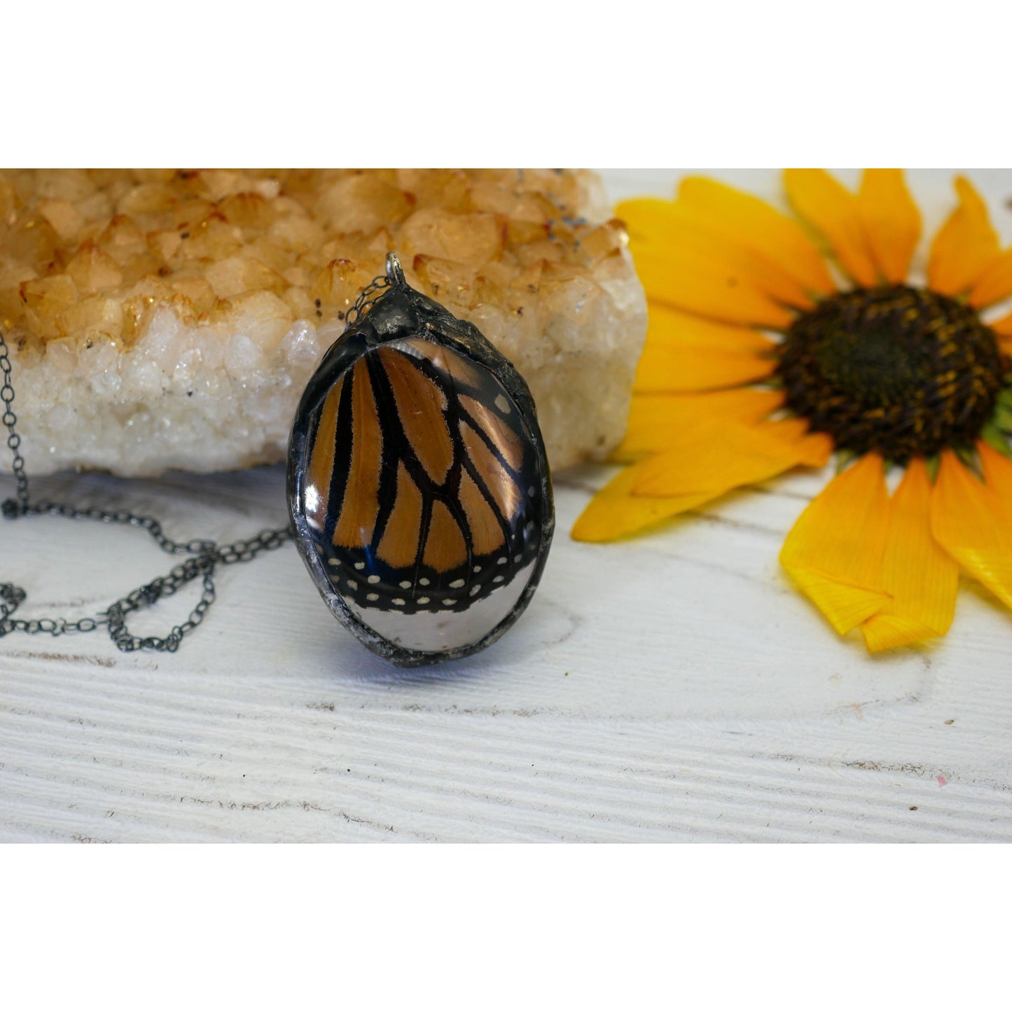 Monarch butterfly wing necklace
