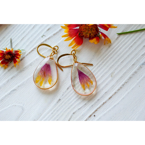 Pressed Blanket flower petal earrings