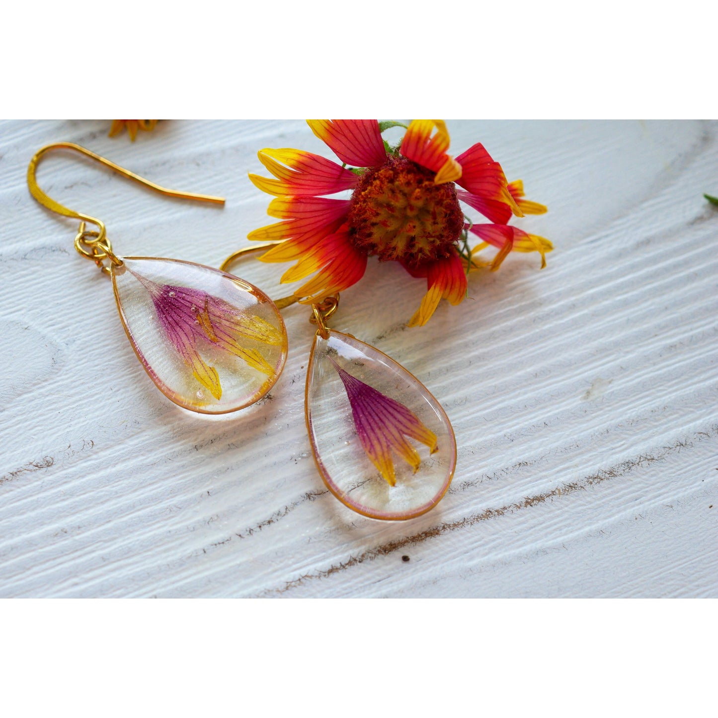 Pressed Blanket flower petal earrings