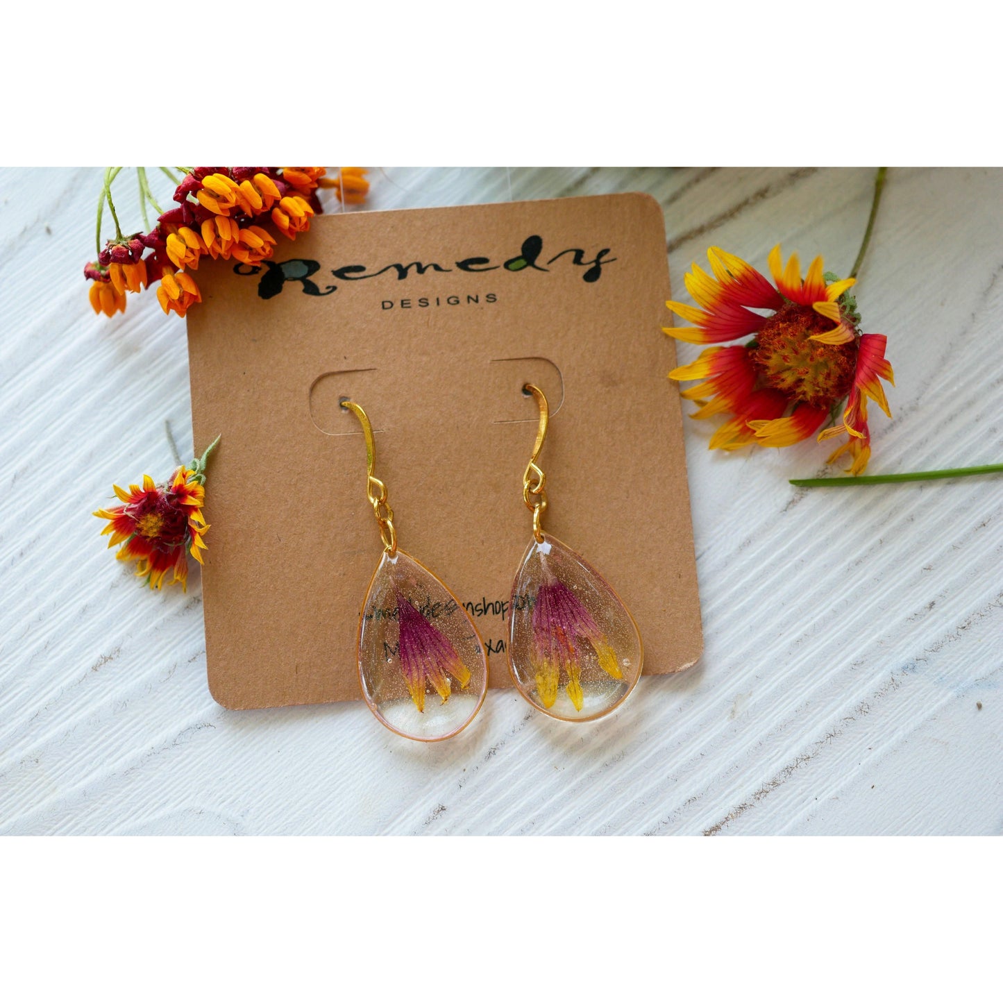 Pressed Blanket flower petal earrings