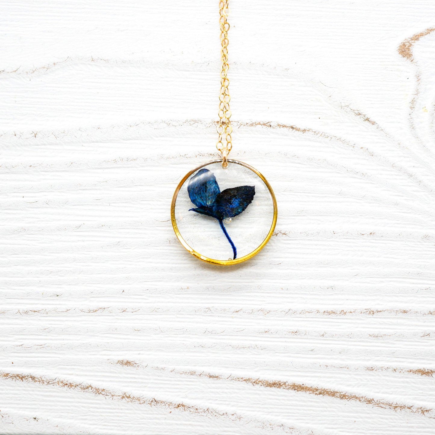 Pressed Texas Bluebonnet circle necklace