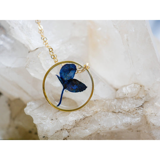 Pressed Texas Bluebonnet circle necklace