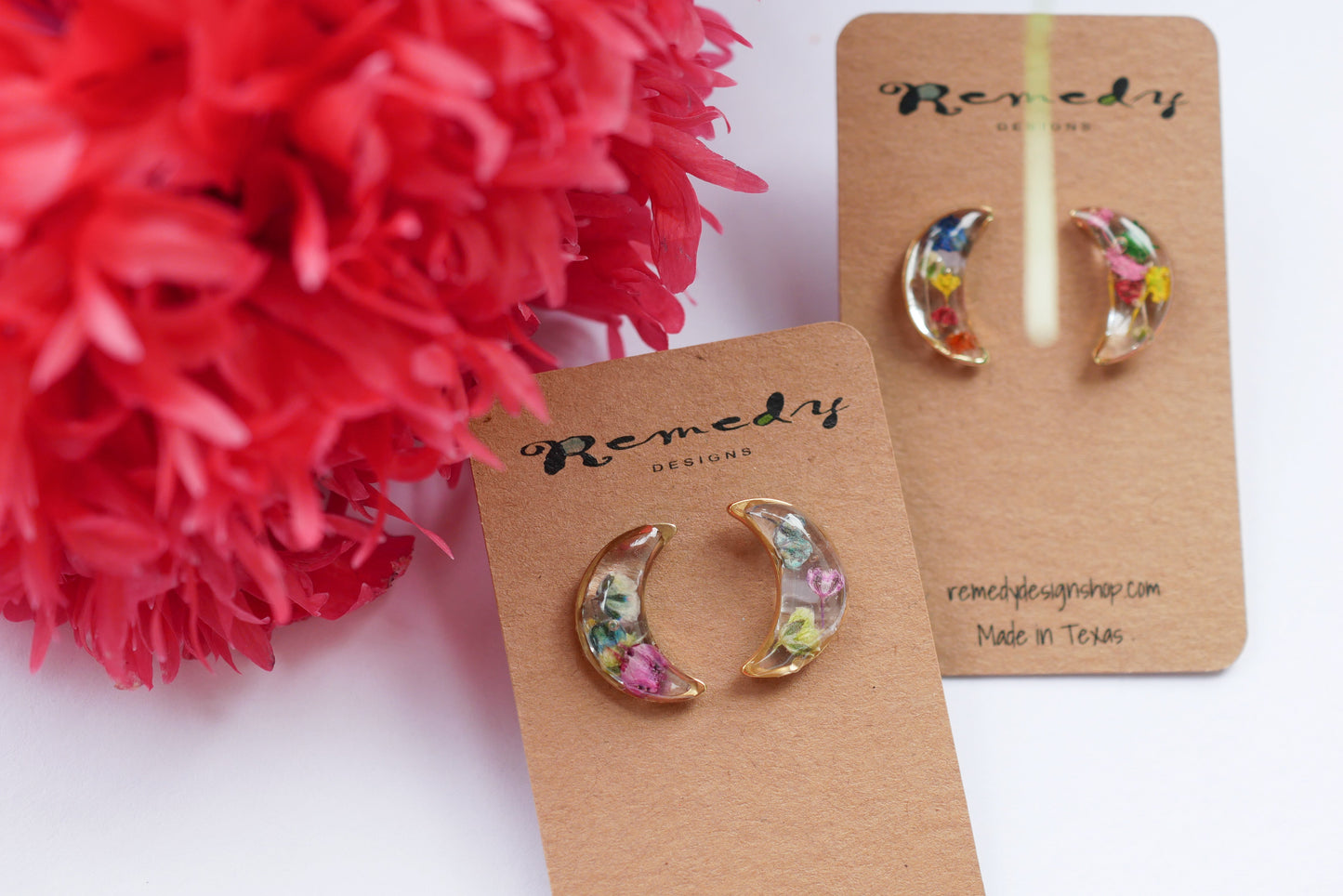 Rainbow moon stud earrings