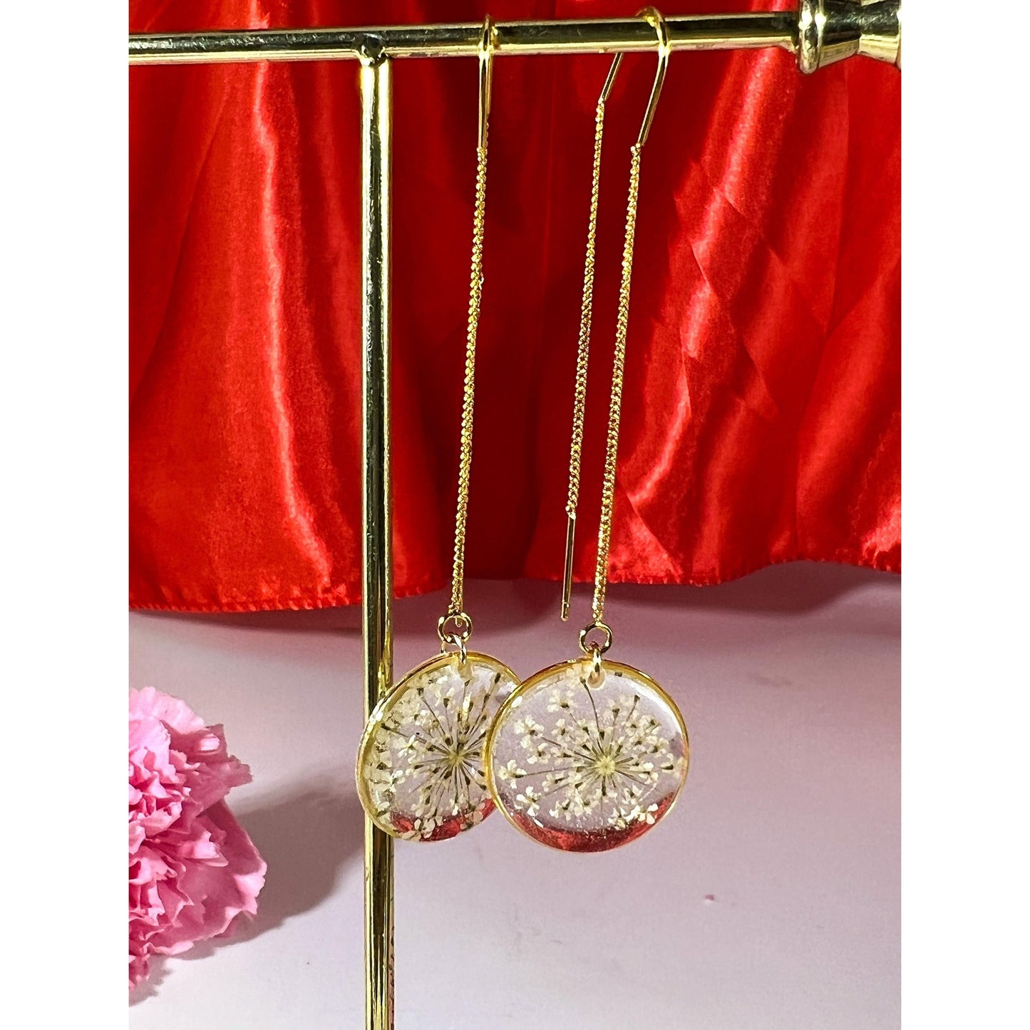 Queen Anne’s lace ear threader earrings