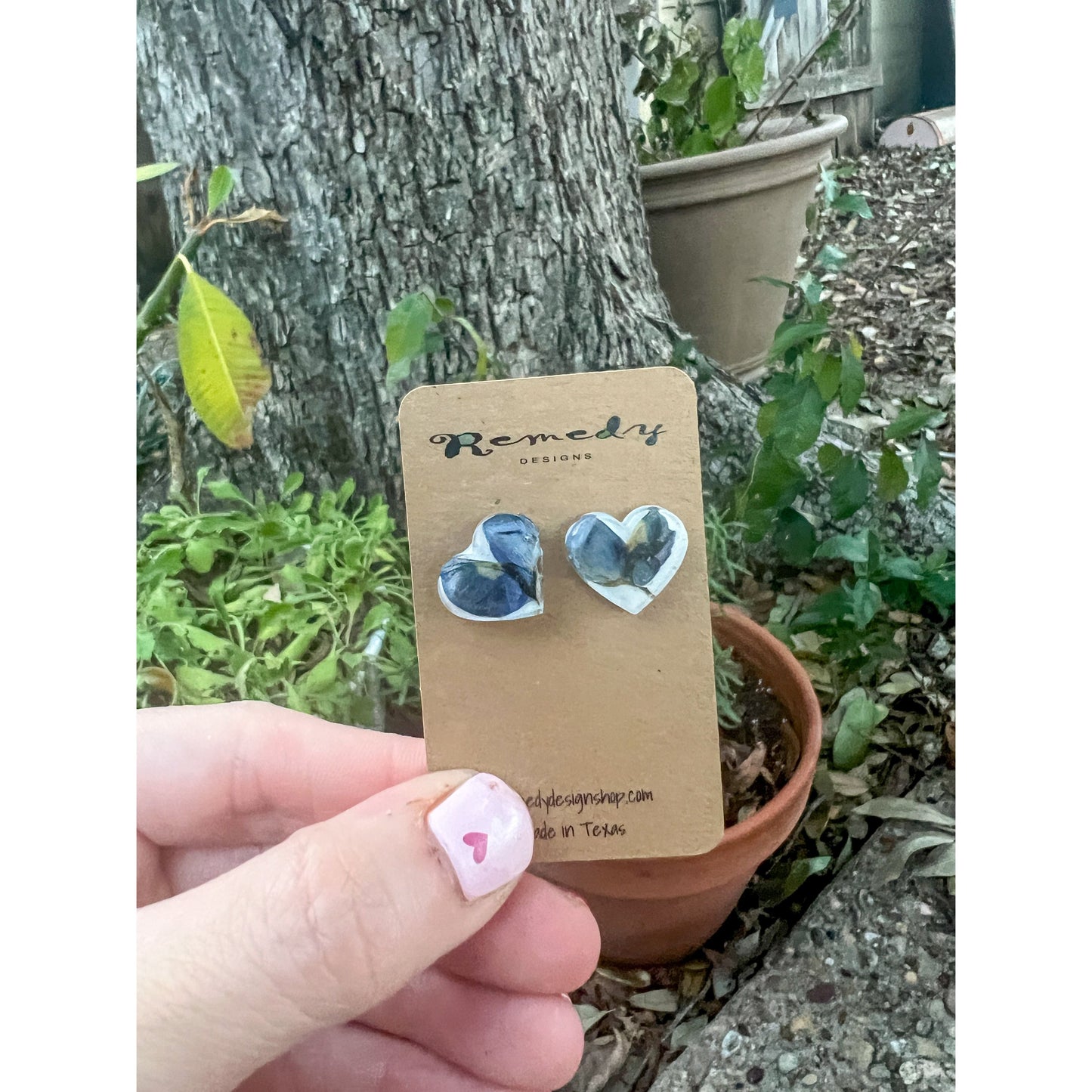 Texas bluebonnet heart studs