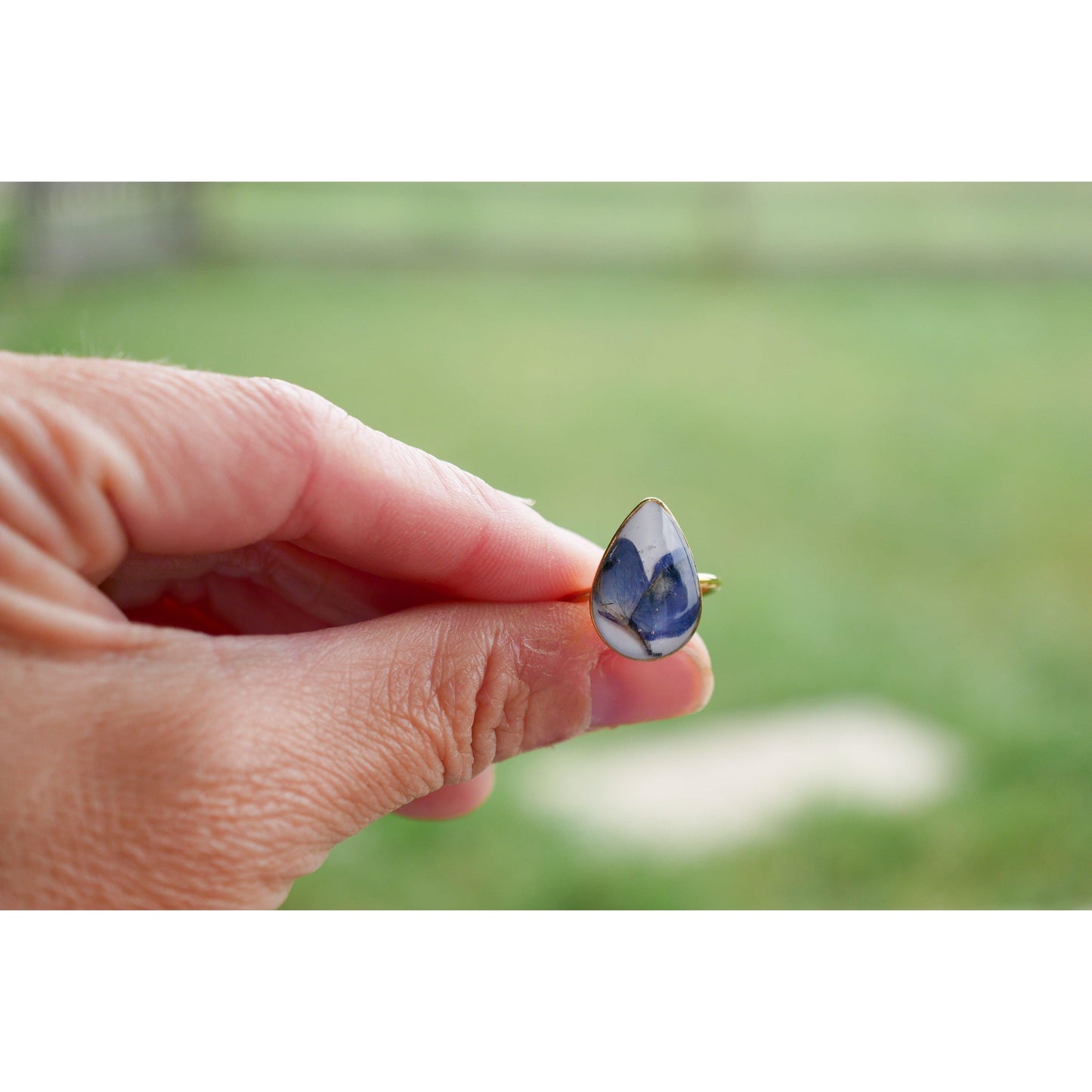 Texas bluebonnet teardrop ring