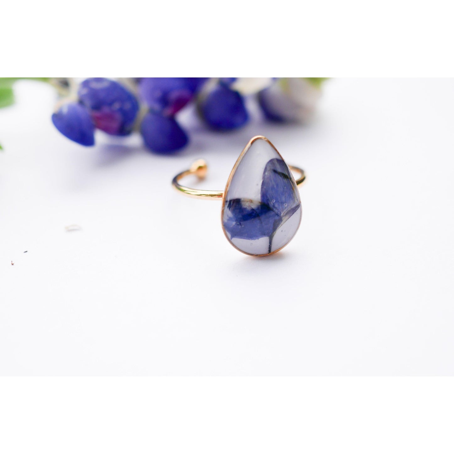 Texas bluebonnet teardrop ring