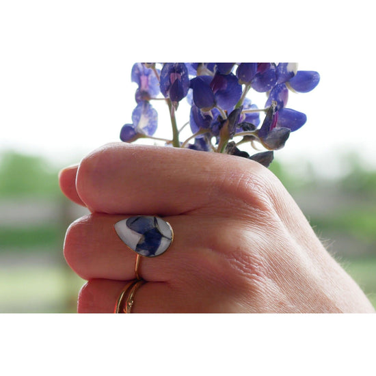 Texas bluebonnet teardrop ring