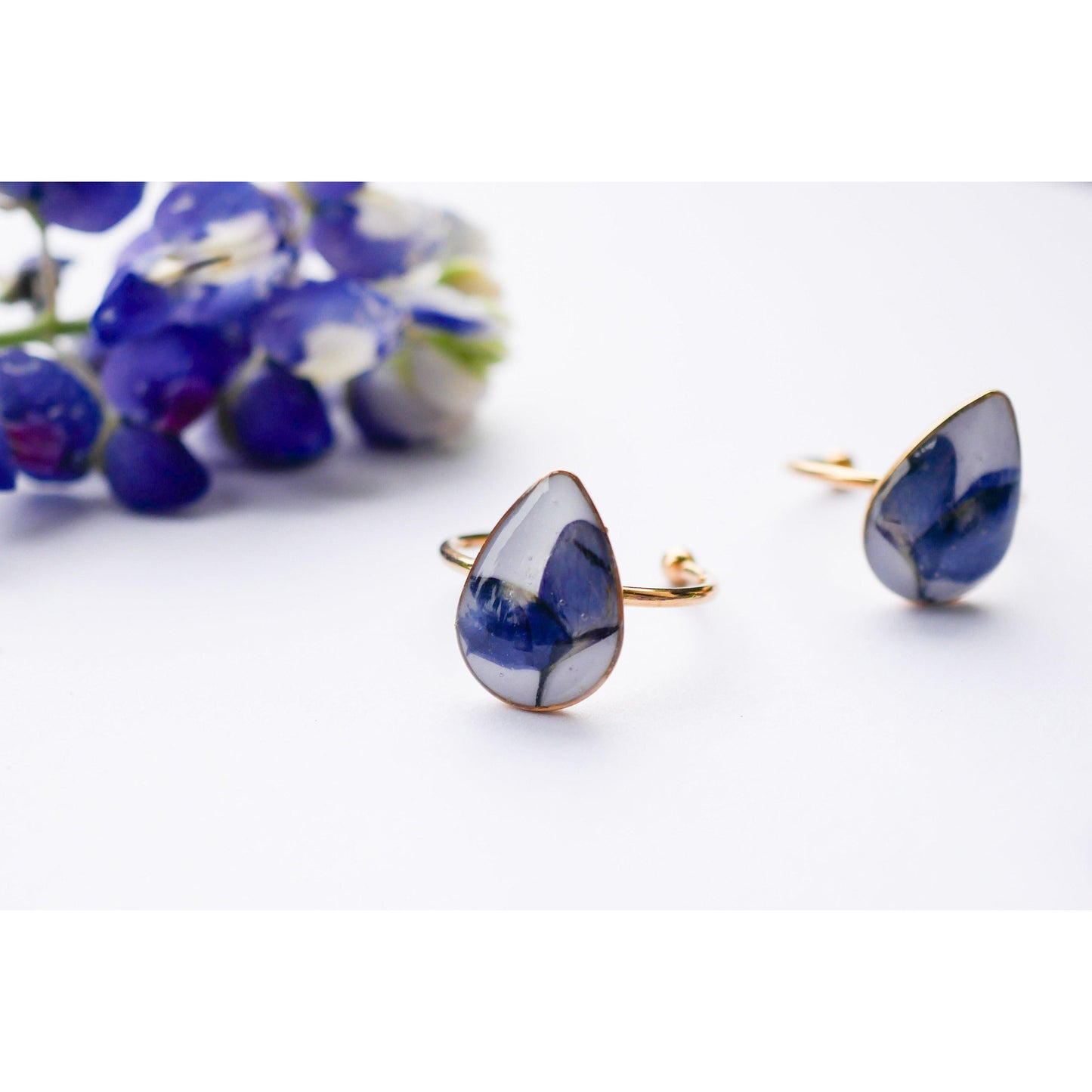 Texas bluebonnet teardrop ring