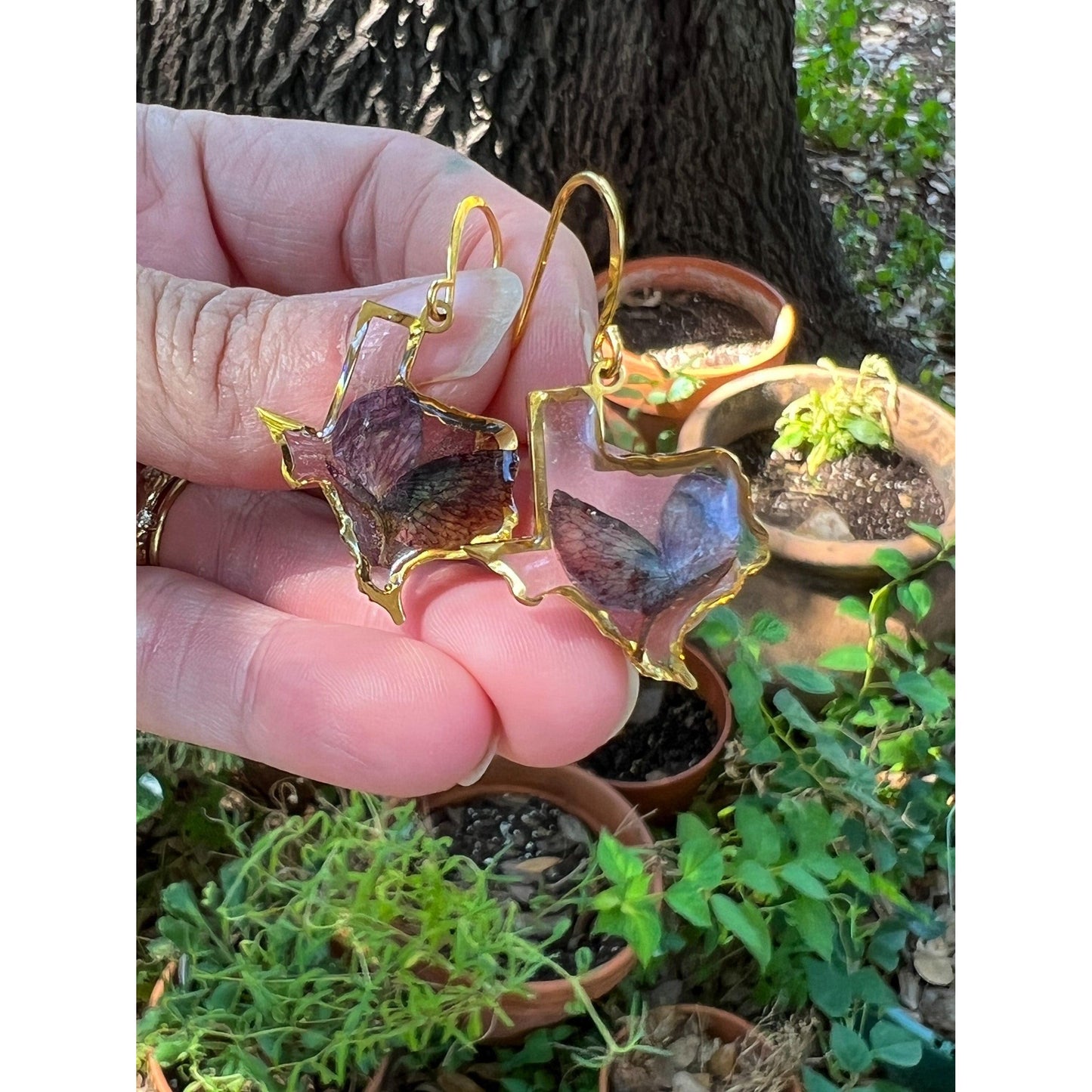 Texas shaped Bluebonnet Petal Dangle Earrings