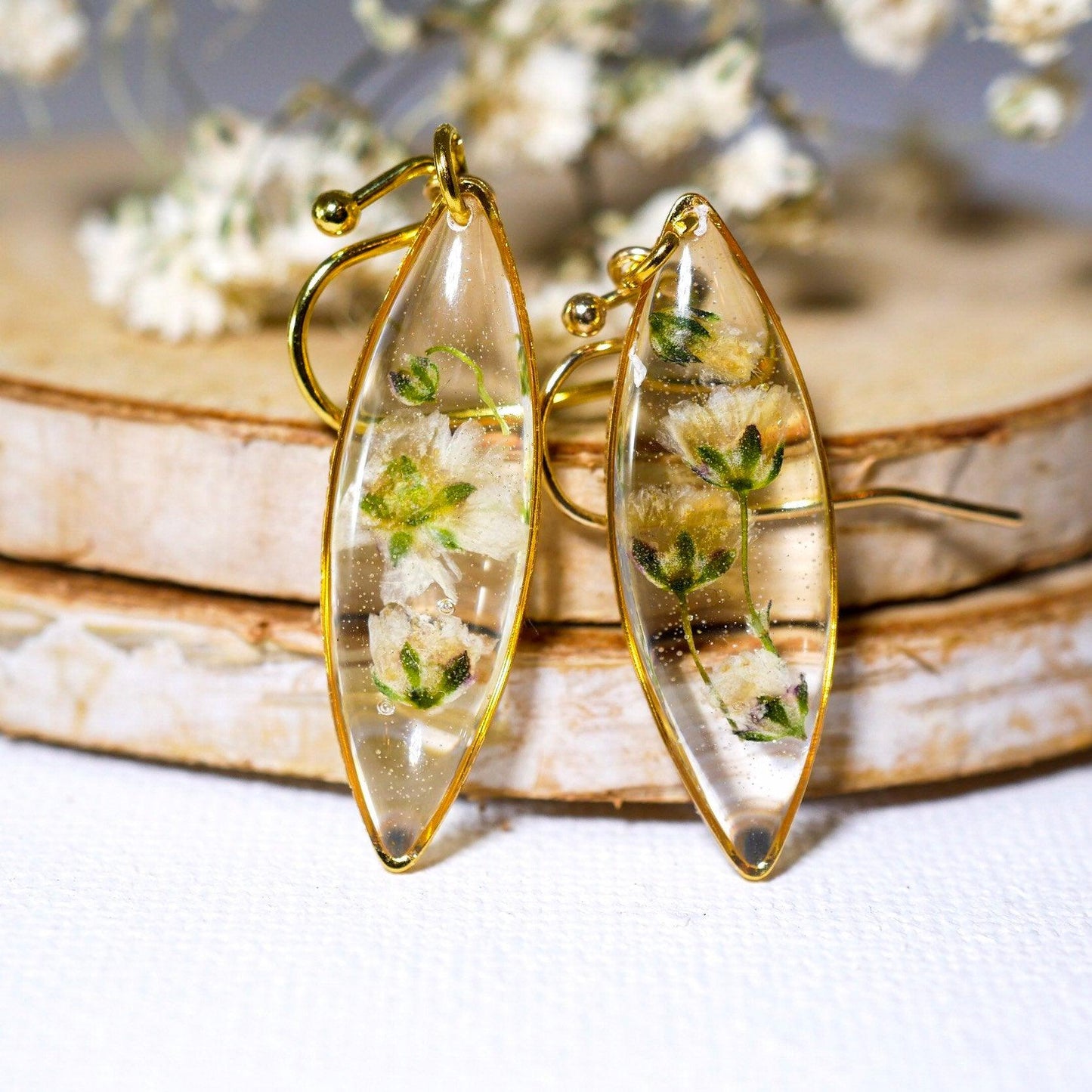 Tiny Babys Breath Marquise earrings