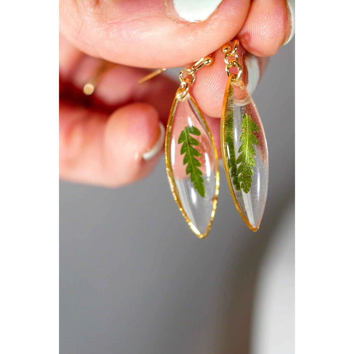 Tiny Fern Ellipse Earrings