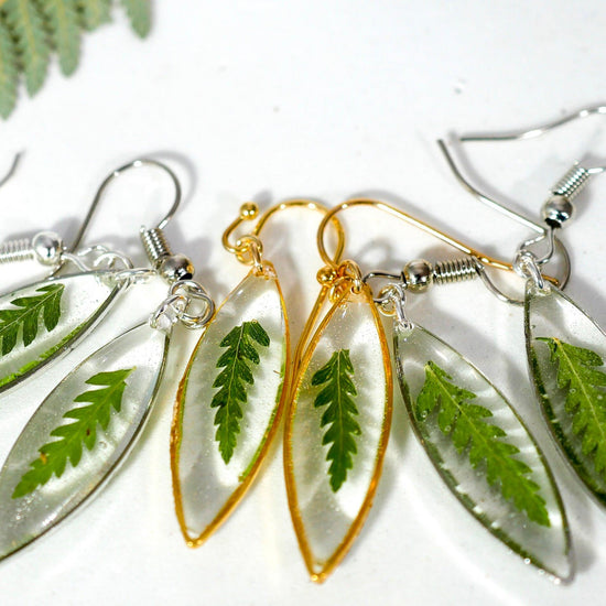 Tiny Fern Ellipse Earrings