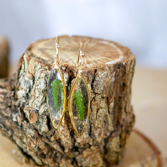 Tiny Fern Ellipse Earrings