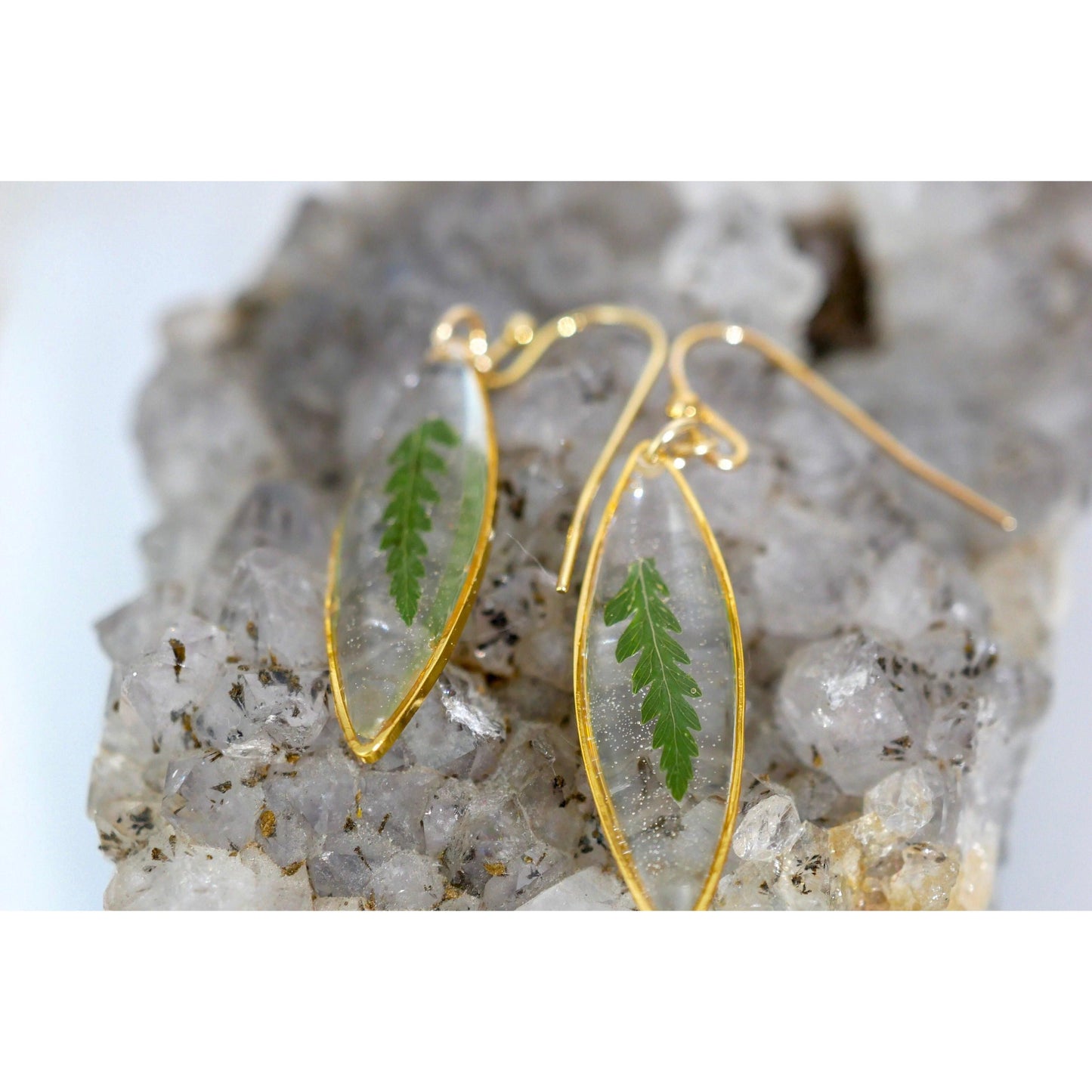 Tiny Fern Ellipse Earrings