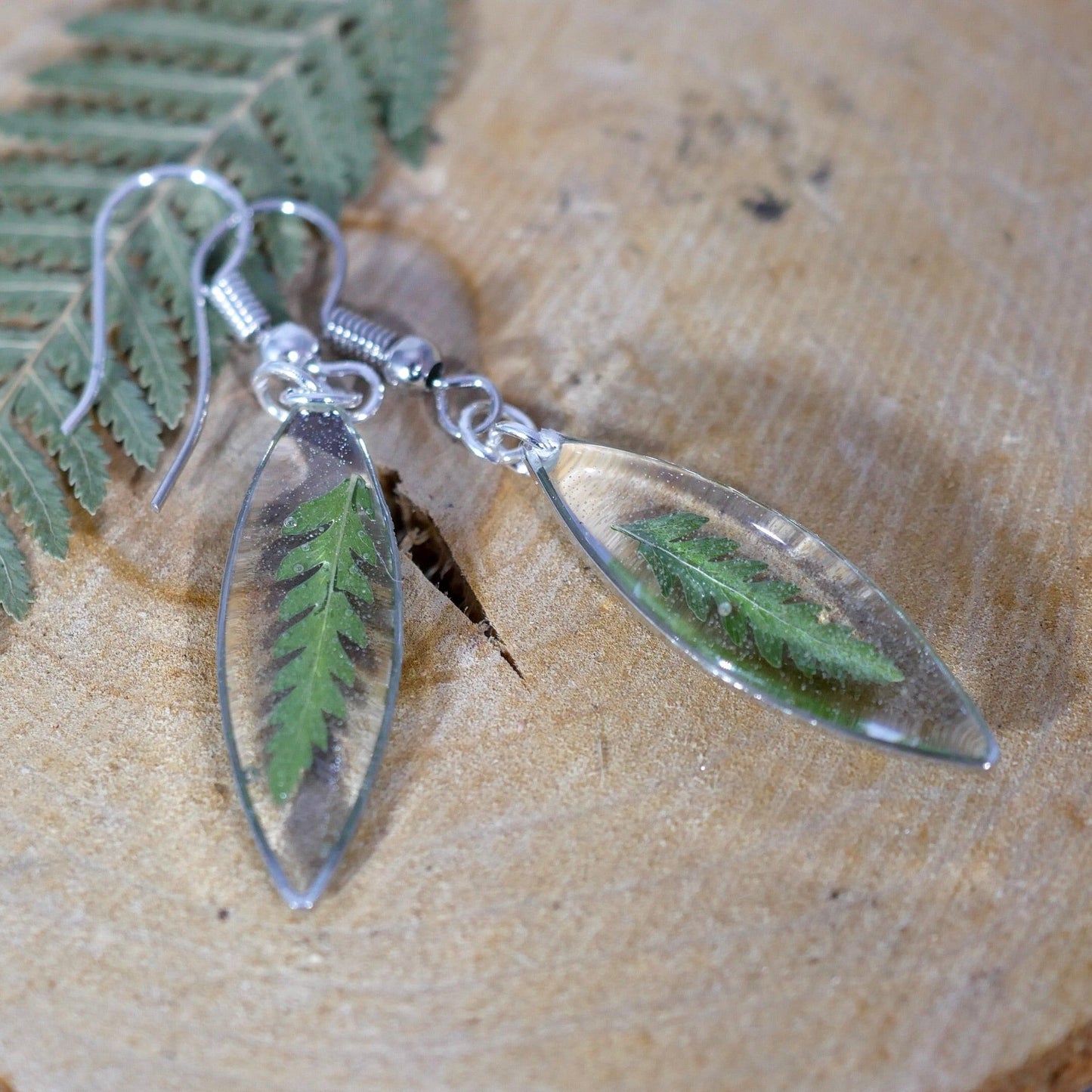Tiny Fern Ellipse Earrings