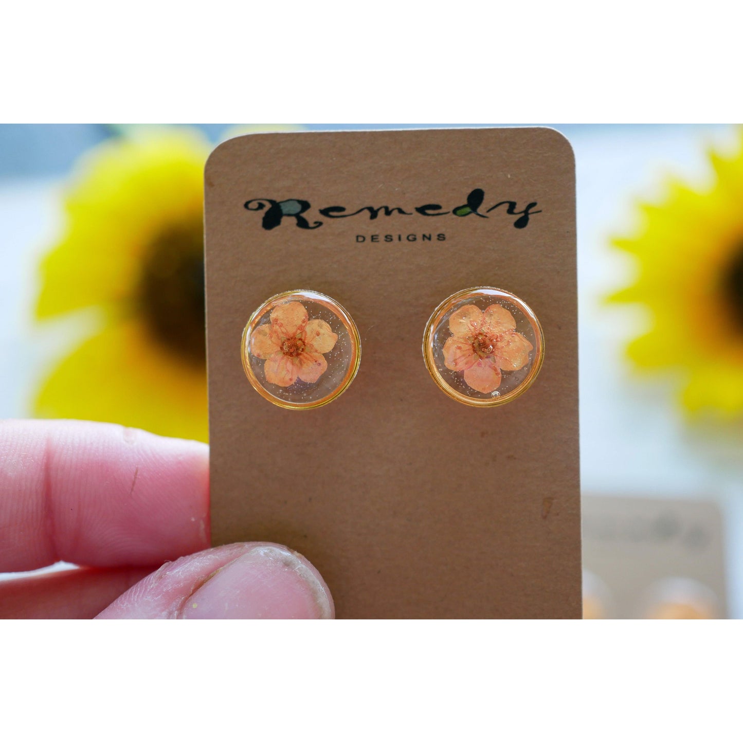 Tiny Orange flower stud earrings